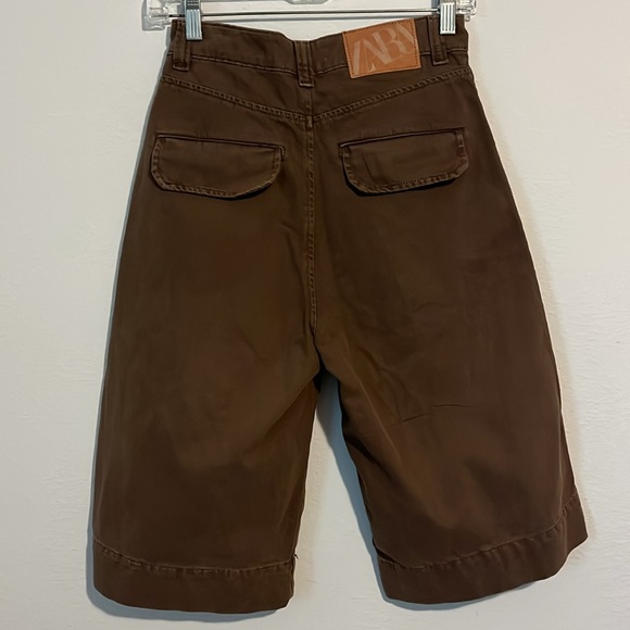 ZARA Brown Denim High Waist Bermuda Shorts - Picture 3 of 3
